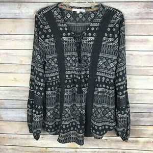 Hint of Mint Sz L Black Gray Blouse Long Sleeve